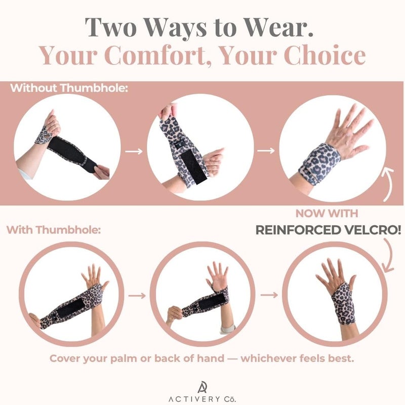 Activery Co Carpal Tunnel Wrist Brace Left Hand, Right Hand for Women, Day or Night Compression Wrist Support Brace for Fitness, Keyboard Use, or Overnight Support, 2 Pack, Leopard Print - Image 4
